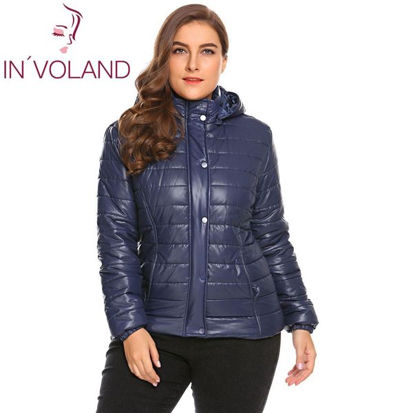 

in'voland plus size hooded women coats outwear long sleeve zip-up autumn overcoats cotton quilted padded channel women jacket, Tan;black