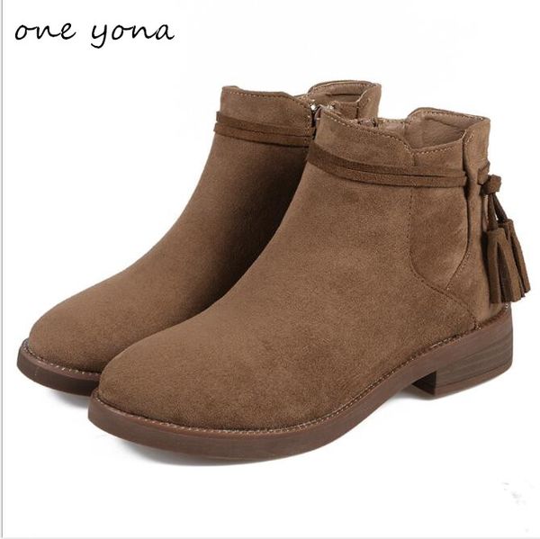 

boots female 2019 new short boots round head tassel side zipper suede low heel fashion casual ladies a380, Black