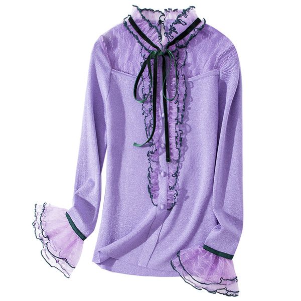 

women's sweaters ruffles knitted pullover sweater women autumn turtleneck lace up bow color stitch soft casual knit jersey jumper, White;black