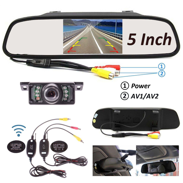 

5 inch lcd car tft monitor mirror wireless car reverse rear view backup camera kit