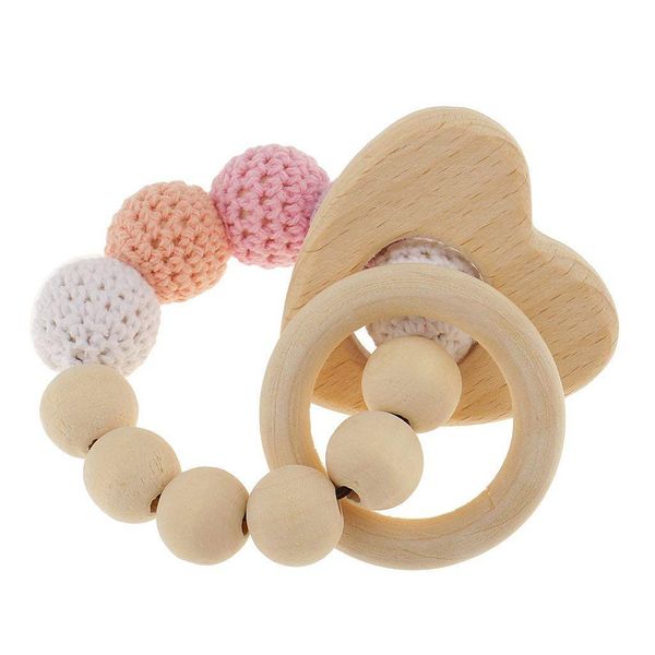

1 pc pearl teething rings wooden infant rattle toy baby teething accessories - multicolored - heart body shapewear