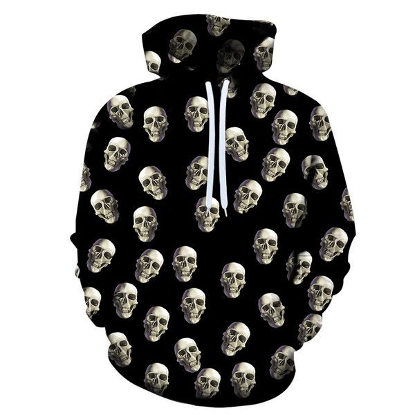 

новый череп мужская толстовка с капюшоном 3d череп мода двусторонний дизайн молодежный мужской и женский повседневный пуловер прохладная муж, Black
