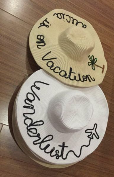 

customized women summer paper large brim sequin sun hat beach hat y200602, Blue;gray