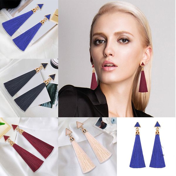 

2018 new fashion women rhinestone long tassel dangle earwears fringe drop ear's accessories how new, Blue;gray