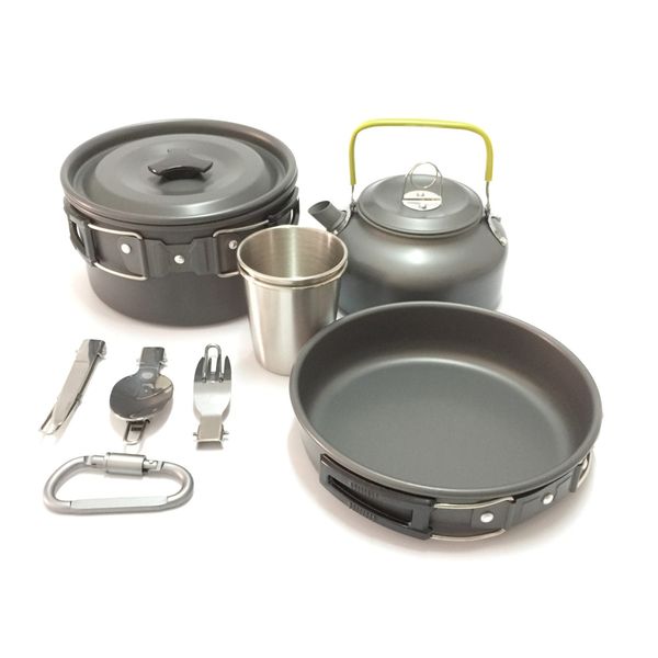 

cross-border explosion models outdoor supplies cookware teapot set 2-3 people portable camping cookware combination aluminum all