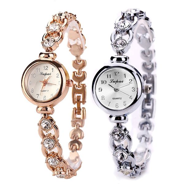 

women stainless steel bracelet watches ladies quartz dress watches fashion rhinestone clock, Slivery;brown