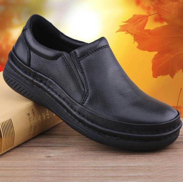 

autumn and winter business casual men's leather shoes elastic large thick leather with fat and wide round head comfortable men's s, Black