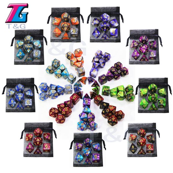 

d&d 2-colors dice sets game pieces with gold numbers 7pcs/set