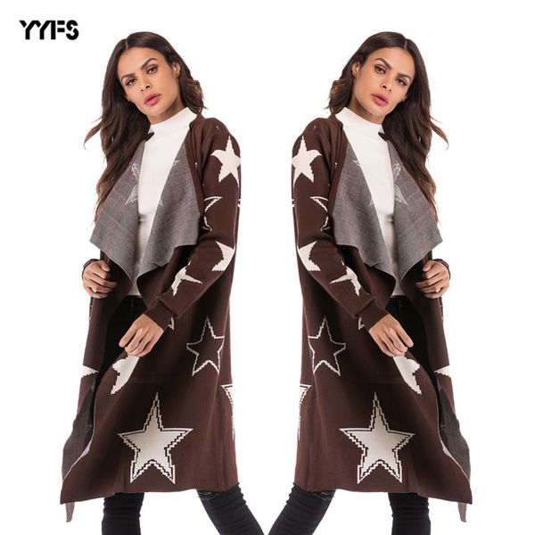 

womens designer sweater sweater knit jacket loose star pattern knit cardigan long coat, White;black