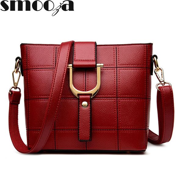 

smooza 2020 new arrivel women bag solid color pu leather shoulder bag fashion female crossbody plaid handbag tote fast delivery