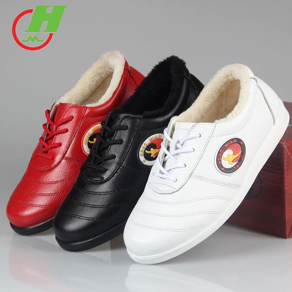 

winter cowhide leather tai chi shoes martial art performance warm shoes taiji boxing practice flexible