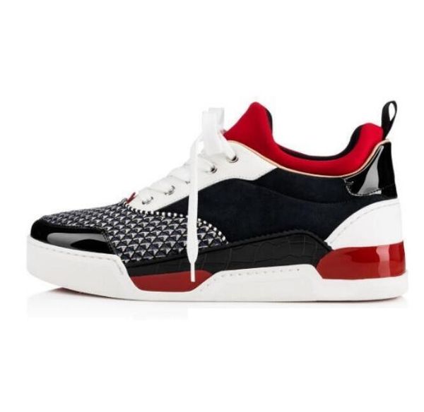 

original box] new with luxurious aurelien flat red bottom sneaker shoes brand men's fashion casual outdoor party wedding dress, Black
