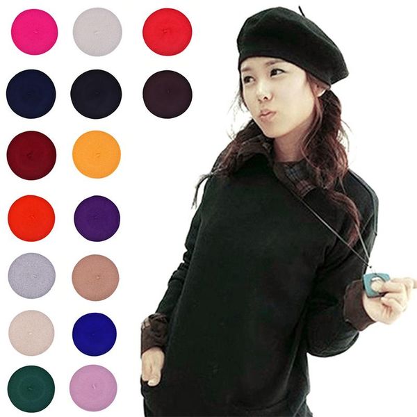 

women's fashion beret cap female simple soft solid color warm wool  beret hat cap winter multi-color optional hat newly, Blue;gray