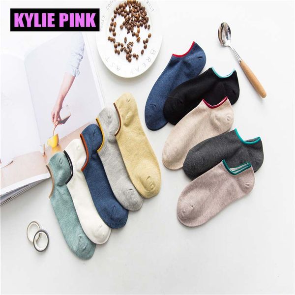 

kylie pink brand men sock cotton short low cut ankle socks casual soft loafer boat non-slip invisible no show 10 colors meias, Black