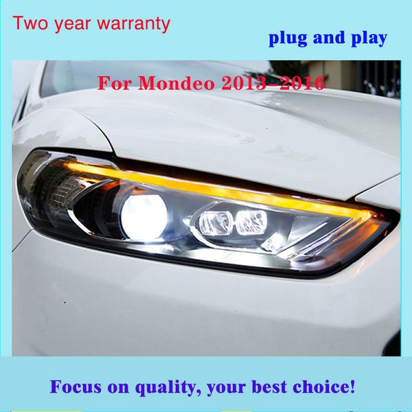 

tuning cars headlight for mondeo fusion 2013-2016 headlights led drl running lights bi-xenon beam fog lights angel eyes