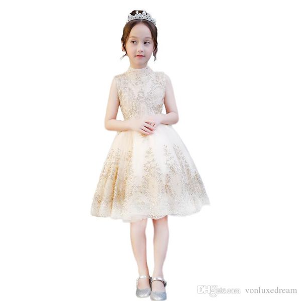 

2019 new flower girl dresses for weddings gold little kids satin first communion dresses glitz ball gown pageant dress