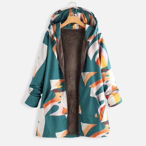 

2019 autumn winter women splice print coat hooded jacket open front warm outerwear overcoat plus size manteau femme jackets#4, Black