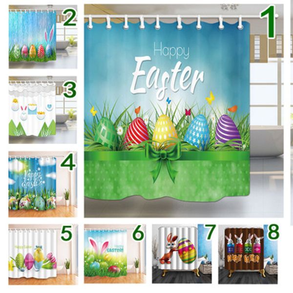

new 8 styles 180*180cm easter polyester waterproof 3d printed shower curtain 12pc hooks mildew resistant bath curtain home bathroom decor