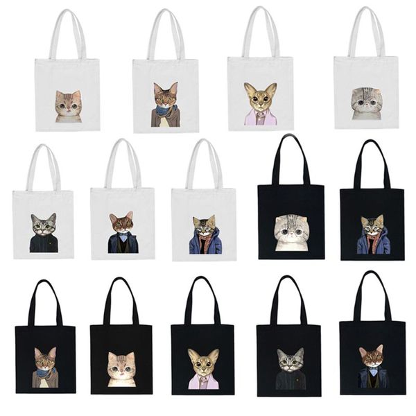 

thinkthendo women cute cat printed canvas shoulder bag handbag tote shopping bags