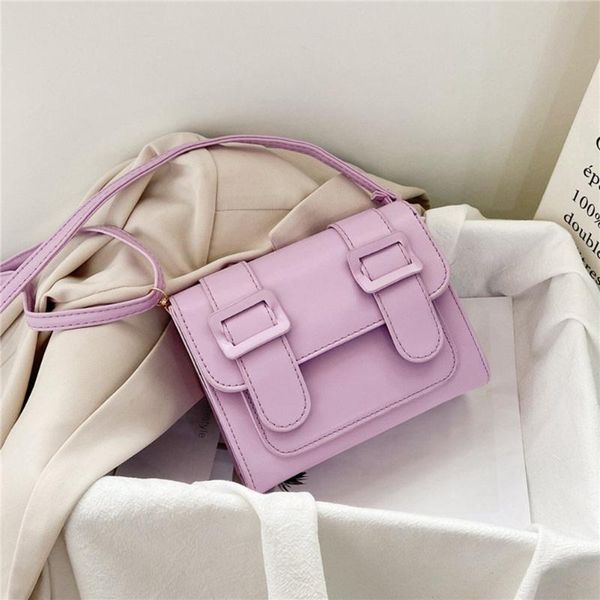 

fashion women pu leather shoulder bags belt buckle small square casual flap crossbody messenger handbags