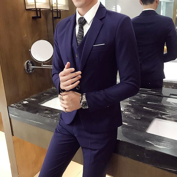 

suit 3-piece men's fashion boutique blazer (coat + pants + vest) men's groom groomsmen wedding dress one-button business suits, White;black
