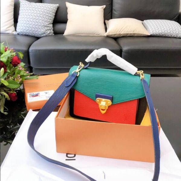 

soft trunk handbags water ripple patchwork color water ripple patchwork color buckle cover tag wide shoulder strap postman size: 24-10-18cm, Black