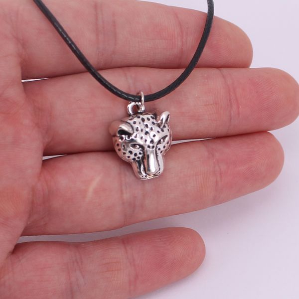 

hzew ancient silver leather rope tiger pendant necklace