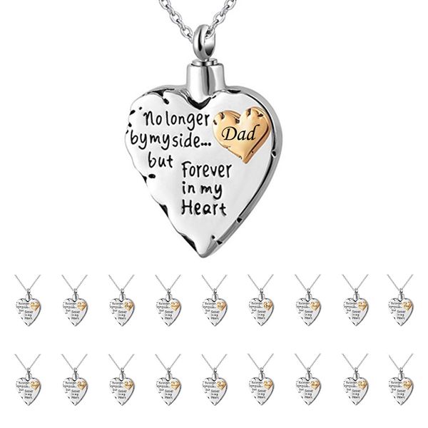 

stainless steel memorial necklace for mom dad pet cremation pendant jewelry set - no longer by my side forever in my heart, Silver