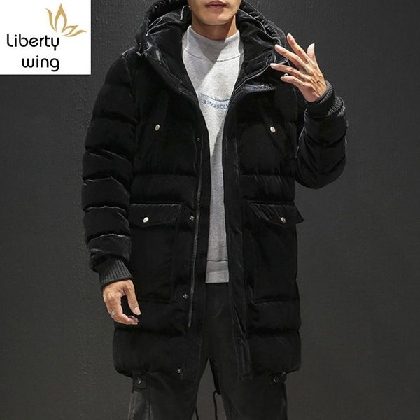 

новая зимняя мужская толстая теплая мода твердая длинная верхняя одежда с капюшоном мужская повседневная карманная молния куртка пальто плюс, Black