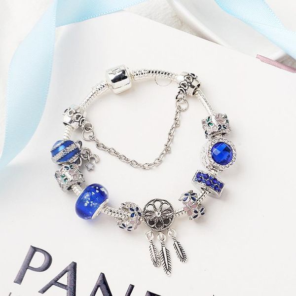 

925 silver fit for pandor european bracelet blue crystal charm bead accessories diy wedding jewelry gift no box for girl christmas, Black