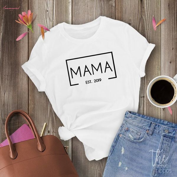 

mama year 2019 t shirt baby announcement slogan women pastel aesthetic grunge street polyester style mother gift quote vintage tee, White