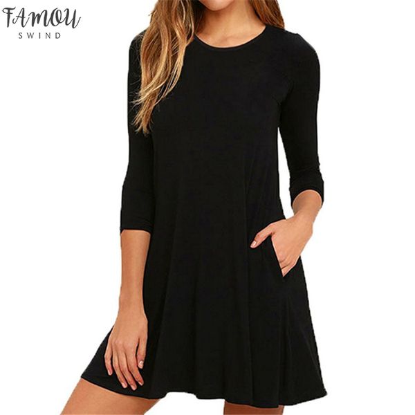 

plus size women dress 2020 autumn wineter three quarter sleeve o-neck loose 6xl 5xl xxxxl casual dresses with pocket, Black;gray