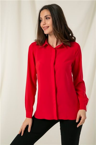 

women red shirt button, White