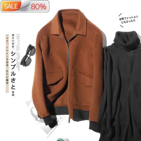 

100%wool coat men short double-sided man jacket british spring autumn mens coats and jackets overcoat lm1a-1017 b2146a, Black