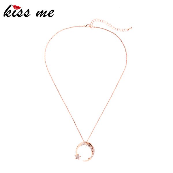 

kissme exquisite crystal moon star pendant necklace for women gifts 2020 new rose gold color alloy necklace fashion jewelry, Silver