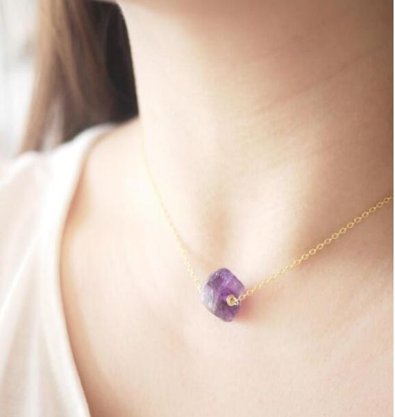 

14k gold stainless steel chain raw crystal quartz gemstone tiny crystal healing stone necklace, Silver