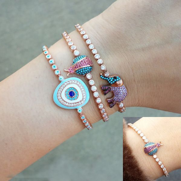 

lucky evil eye bracelet bangle for women gold plated cz tennis chain turkish jewelry fashion women bracelets, Golden;silver