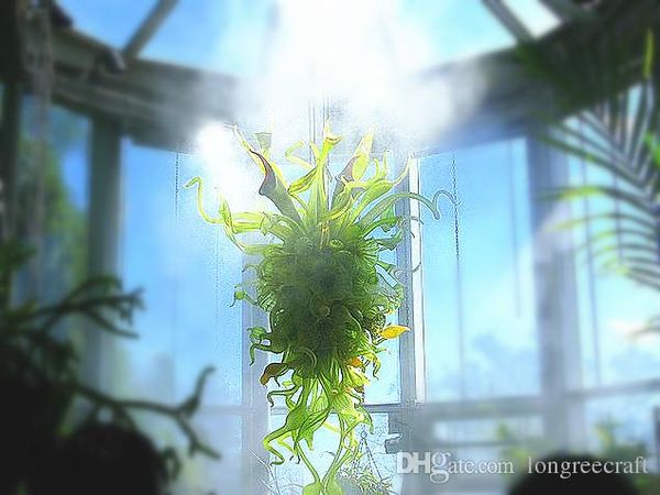 

artistic green high hanging blown glass chandelier lightings multicolor chandelier with extended horns and an led source