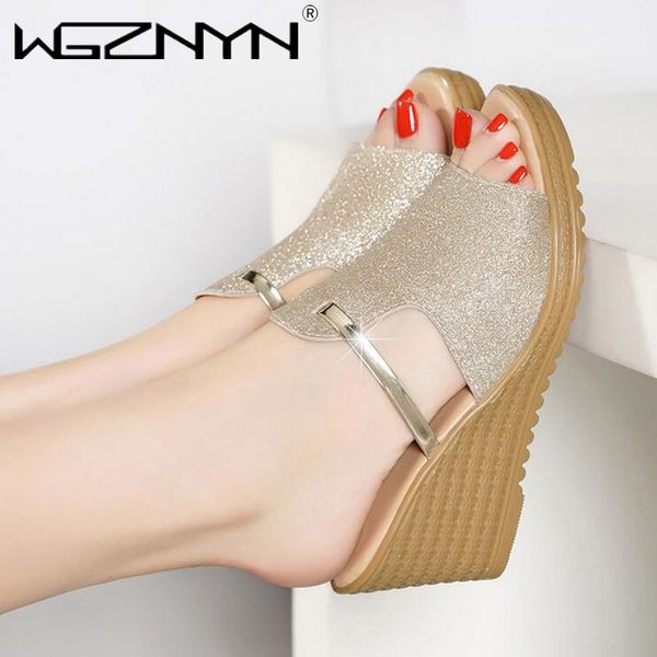 

women slippers summer outdoors platform shoes women wedge open toe flip flops ladies bling slide beach shoes pantoufle femme, Black