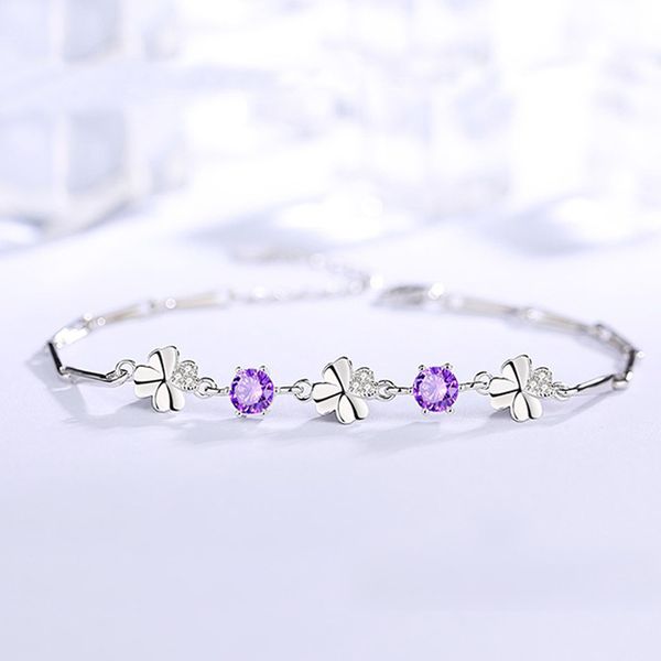 

lucky clover s925 стерлингов серебряный браслет женщин японских и корейских стиле простые темперамент ювелирные изделия день святого валенти, Black