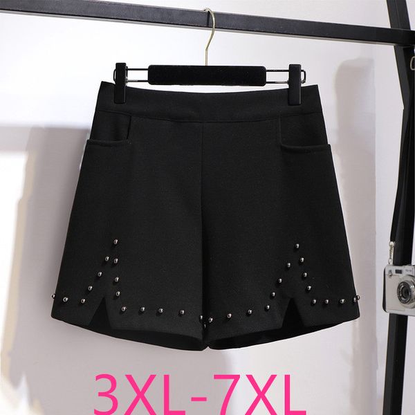 

2019 autumn winter plus size shorts for women large loose elastic waist wide leg thick work wear shorts black 4xl 5xl 6xl 7xl, White;black