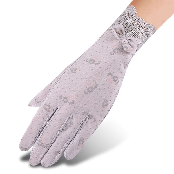 

fashion-elegant bow tie women mesh arm gloves sunscreen summer 2018 lady mittens sun protection full fingers outdoor female glove, Blue;gray