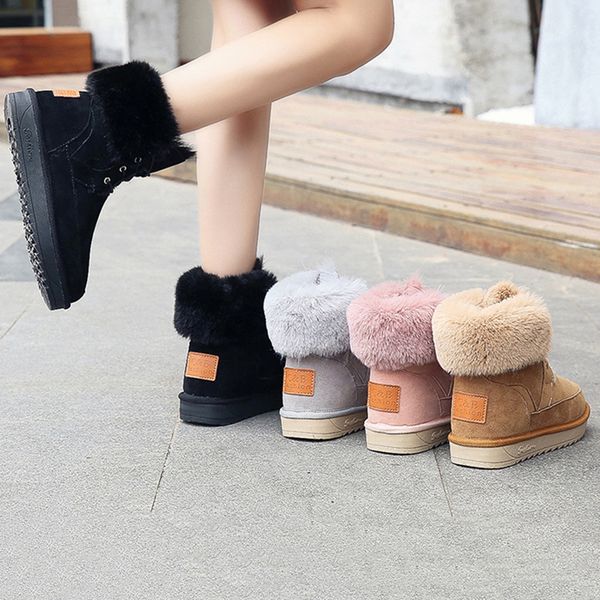 

women's short boots winter platform bootie outdoor flock footwear warm shoes, Black