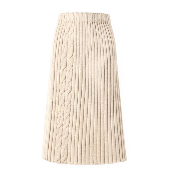 

2019 high waist knitted women loose midi skirt fashion women autumn winter thick beige black skirt faldas jupe femme saia