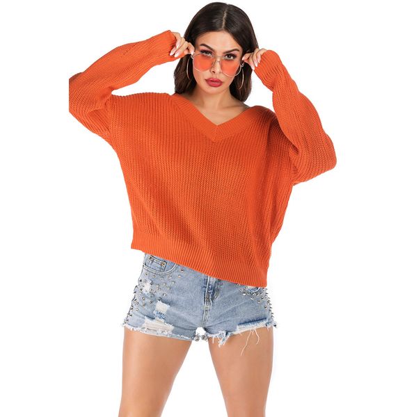

women v neck sweater solid color pullover knitted sweaters fashion long sleeve short pull sweaters casaco feminino @35, White;black