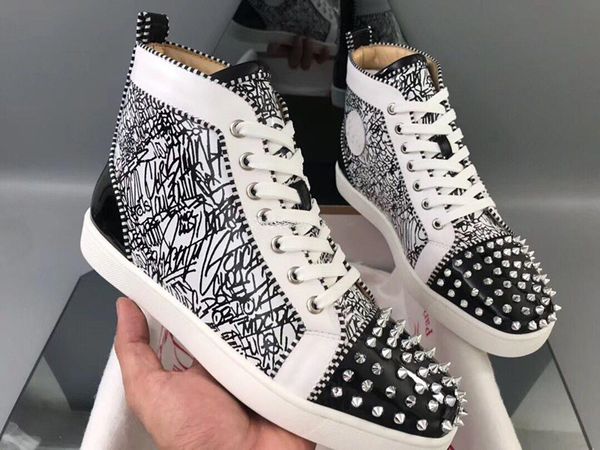 

19s новый сезон новичок шипы orlato мужская flat red bottom тапки для женщин, для мужчин обувь листву тисненая кожа мода свадебное платье тр, Black