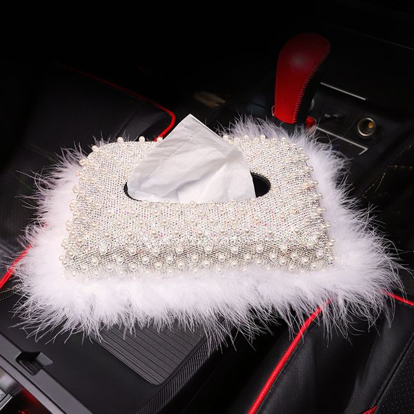 

white pearl home office tissue box with bling bling crystals car paper towel cover case tissue box for women girls