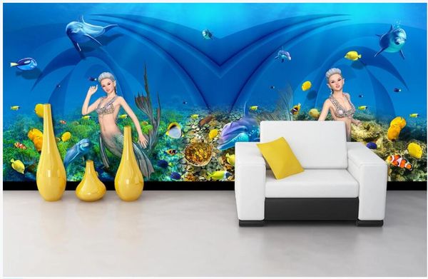 

wdbh custom p mural 3d wallpaper underwater world mermaid dolphin home decor living room 3d wall murals wallpaper for walls 3 d