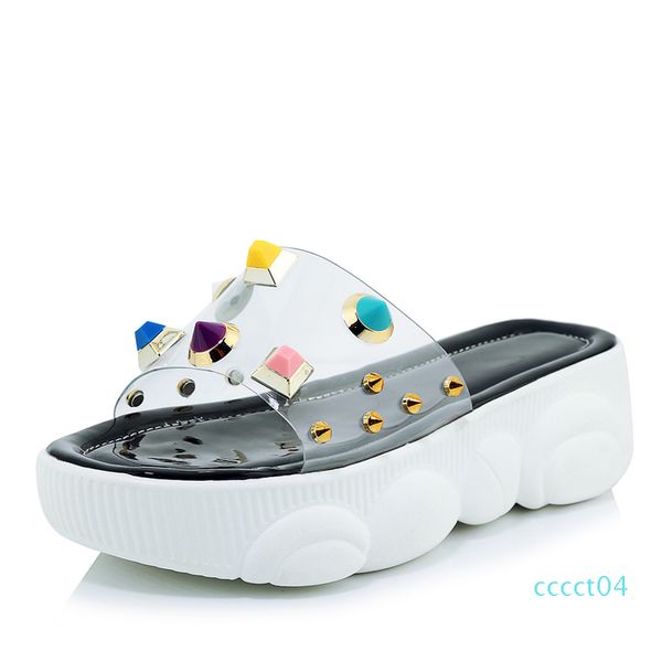 

jk transparent pvc slippers women open toe footwear platform shoes slides female studded mules shoes woman summer plus size 46 ct04, Black