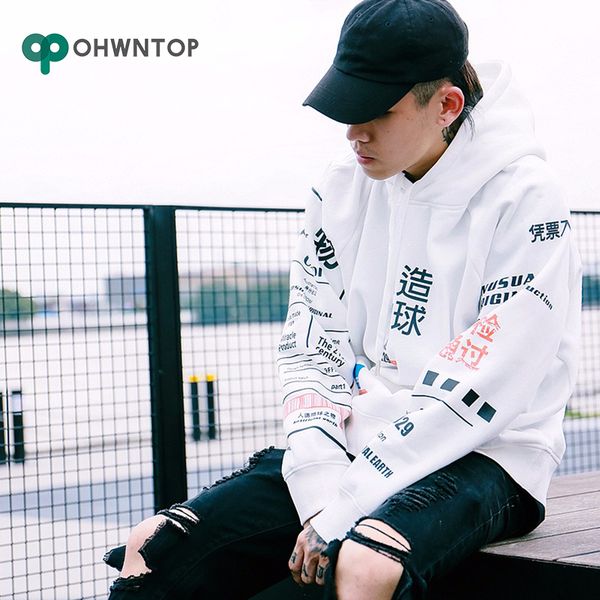 

men harajuku hoodie sweatshirt graphic graffiti kanji hip hop streetwear hoodie cotton autumn winter fleece pullover hoodies top, Black